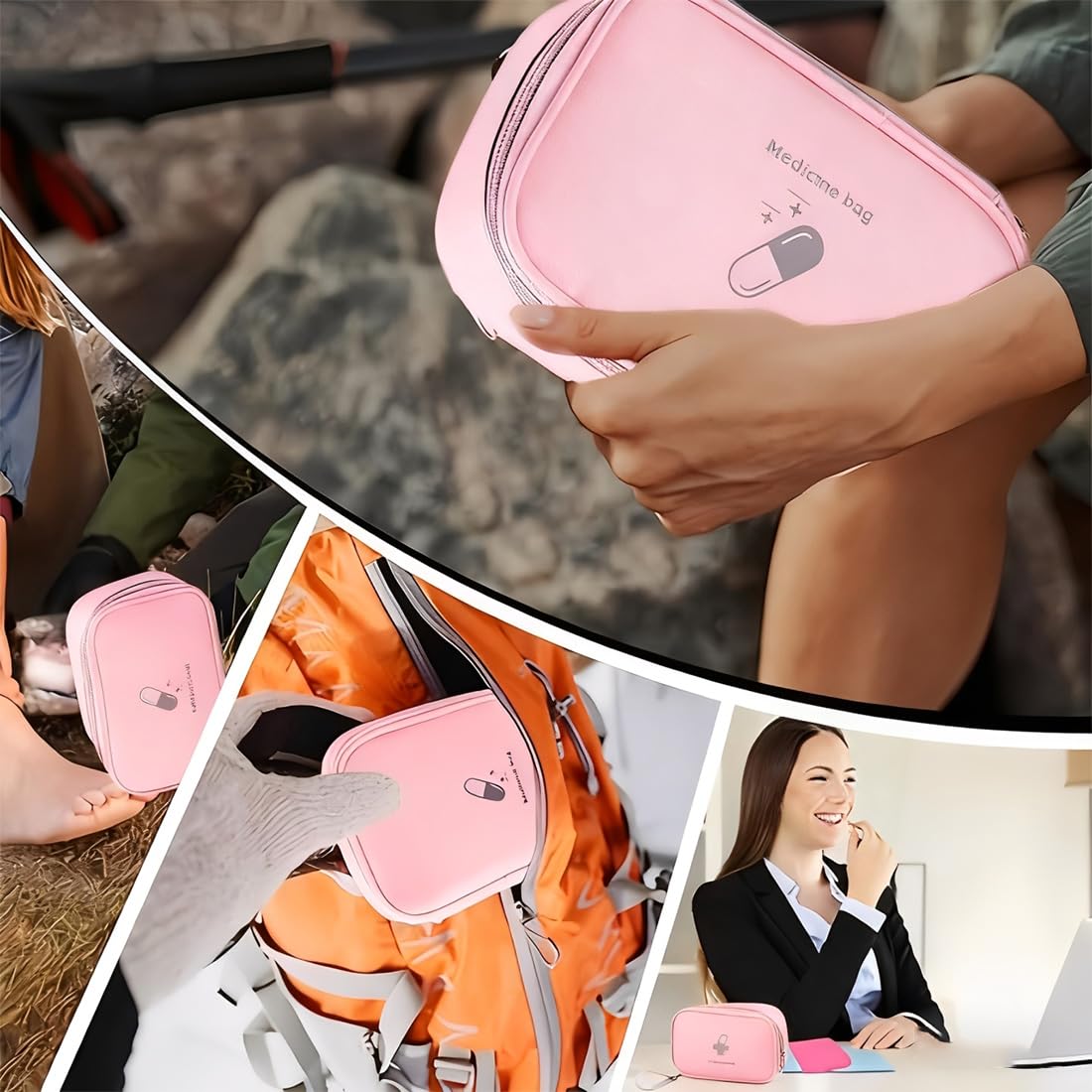 JEYORZY Kit di Pronto Soccorso Portatile, Borsa per Medicinali Vuota, Mini per Viaggio, Rosa