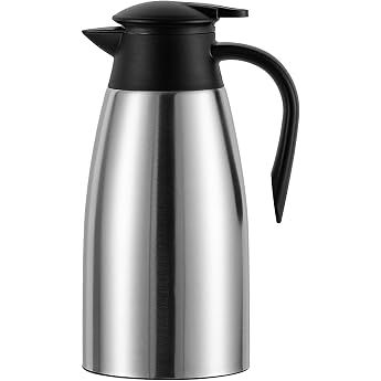 Thermoskanne 2 Liter Edelstahl Kaffeekanne Thermos Doppelwandige Vakuumisolation Kanne leckdichter Einhandverschluss geeignet f r B roalltag Silberfarben