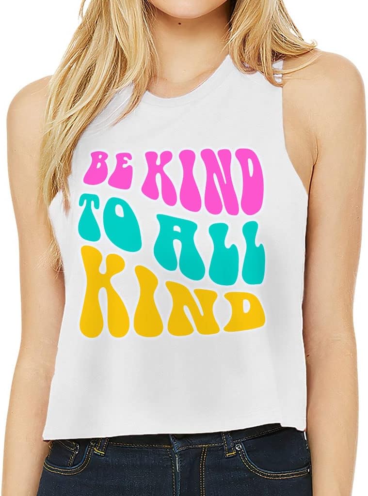 Be Kind to All Kind Racerback Cropped Tank - Unique Women's Tank - Word Art Tank Top