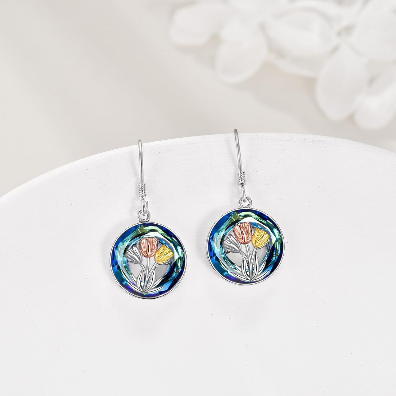 CRMAD Purple Tulip Earrings for Women Sterling Silver Tulip Flower Dangle Leverback Earrings - Image 4