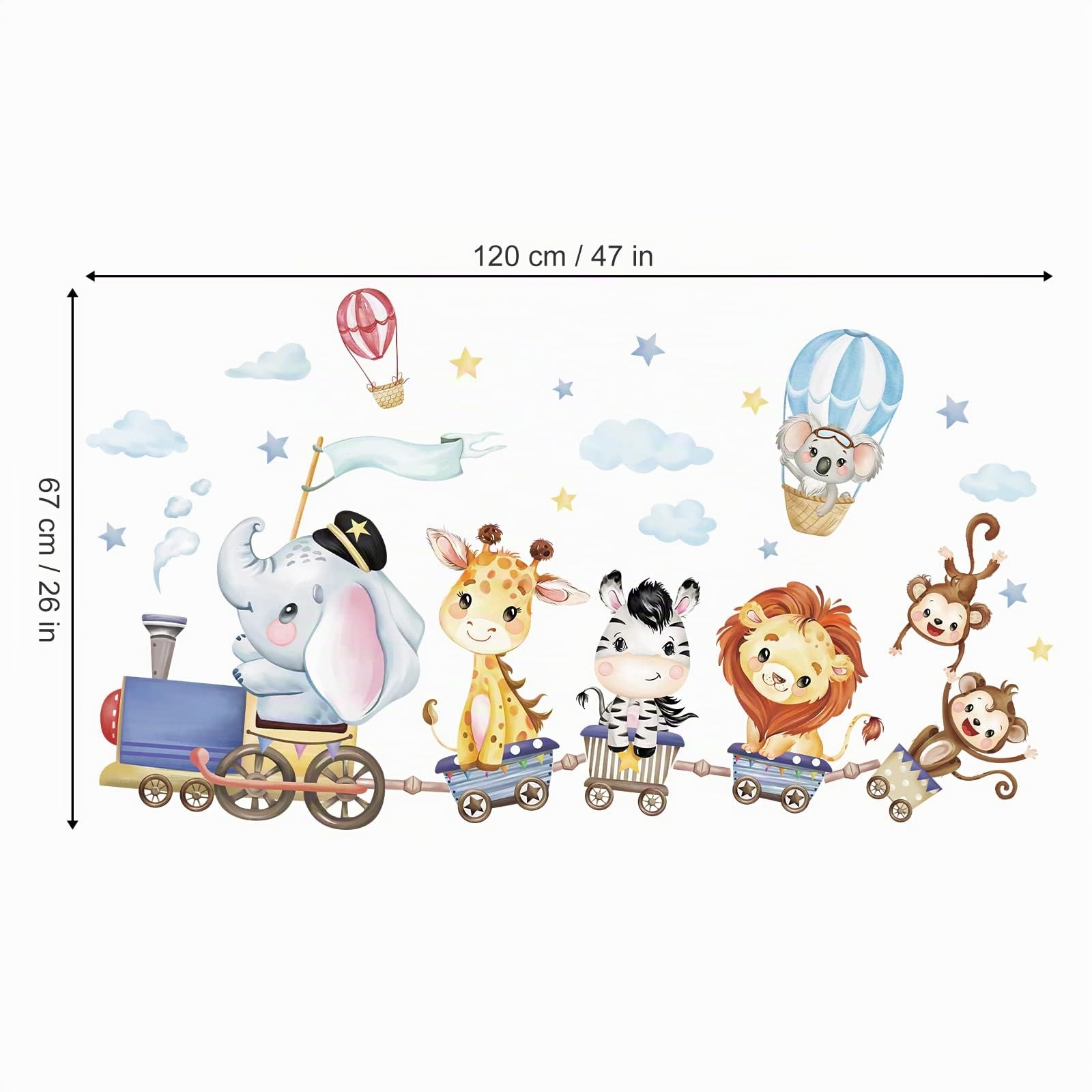 wondever Adesivi Murali Animali Treno Sticker da Muro Animali della Giungla Elefante Giraffa Leone Adesivi da Parete per Asilo Nido Camerette Bambini