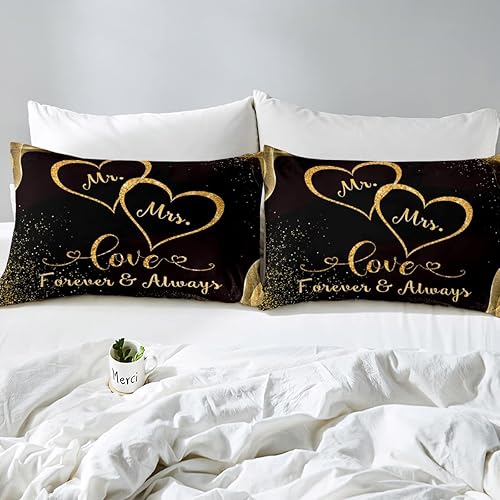 Miniatura 3 de Erosebridal Juego de edredón para parejas, juego de ropa de cama tamaño Queen con lentejuelas doradas con purpurina dorada, edredón acolchado con