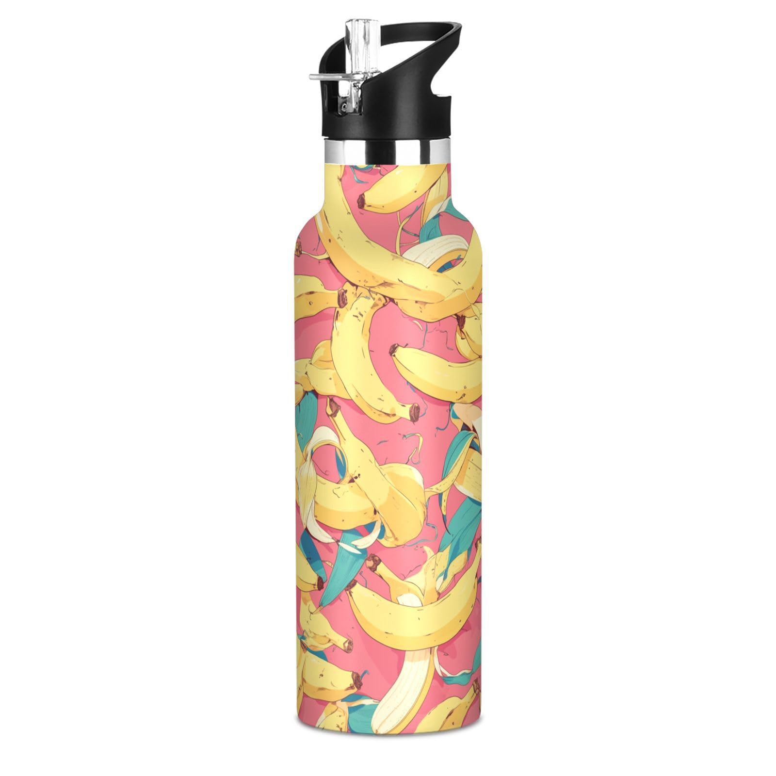 Kaaviyo Boys Pattern Yellow Bananas Bright Tropical Water Bottle Stainless Steel Jug Insulated Vacuum Cup For Girls(600Ml)
