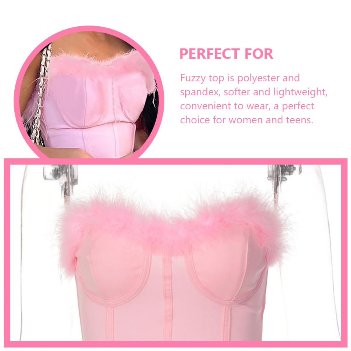GALPADA 3 Piezas De Piel Interior Del Pecho Tiras Tanque Fuzzy Crop Tube Top Bandeau Chaleco Tanque Bustier Backless Crop Tube Mujer Túnica Top Rosa Fuzzy Top Mujer Spandex Camisa Corsé
