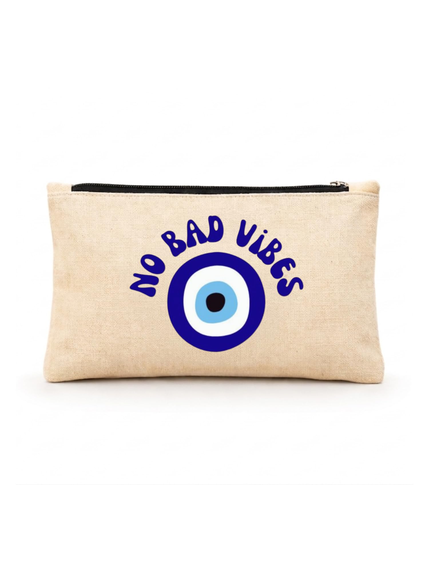 Cotton Canvas Pouch with No Bad Vibe Design, 9 * 5.5 inch, Natural Beige, Eco-Friendly Zipper Bag for Makeup, Travel & Everyday Essentials | Reusable Organizer-image-19