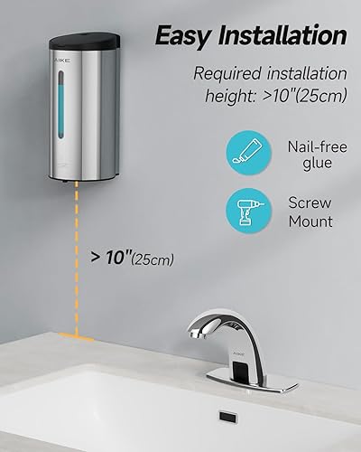 Miniatura 3 de AIKE Dispensador automático de jabón de espuma de montaje en pared 25 OZ comercial de gran capacidad de acero inoxidable modelo AK1205FA (pulido)