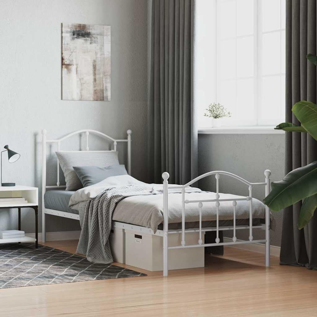 vidaXL Bedframe met hoofd- en voeteneinde metaal zwart 100x190 cm, eenpersoonsbed, bedombouw, logeerbed, bed, ledikant, bed frame, metalen bedframe