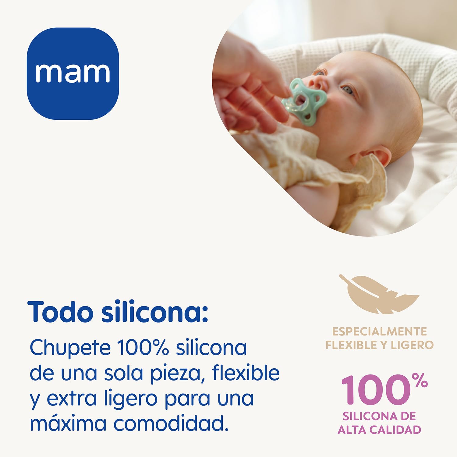 MAM Chupete Todo Silicona, 0-3 Meses, con Tetina Simétrica, Extra Pequeña y Cuello Delgado de Silicona Skin Soft Silicone de Fácil Aceptación, con Caja Autoesterilizadora, MAM Comfort, Rosa, 2uds