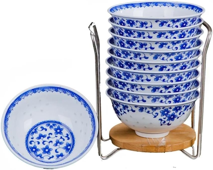 10 Pieces Rice Bowl Blues and White Porcelain Household Jingdezhe Tableware Set Glazed Color