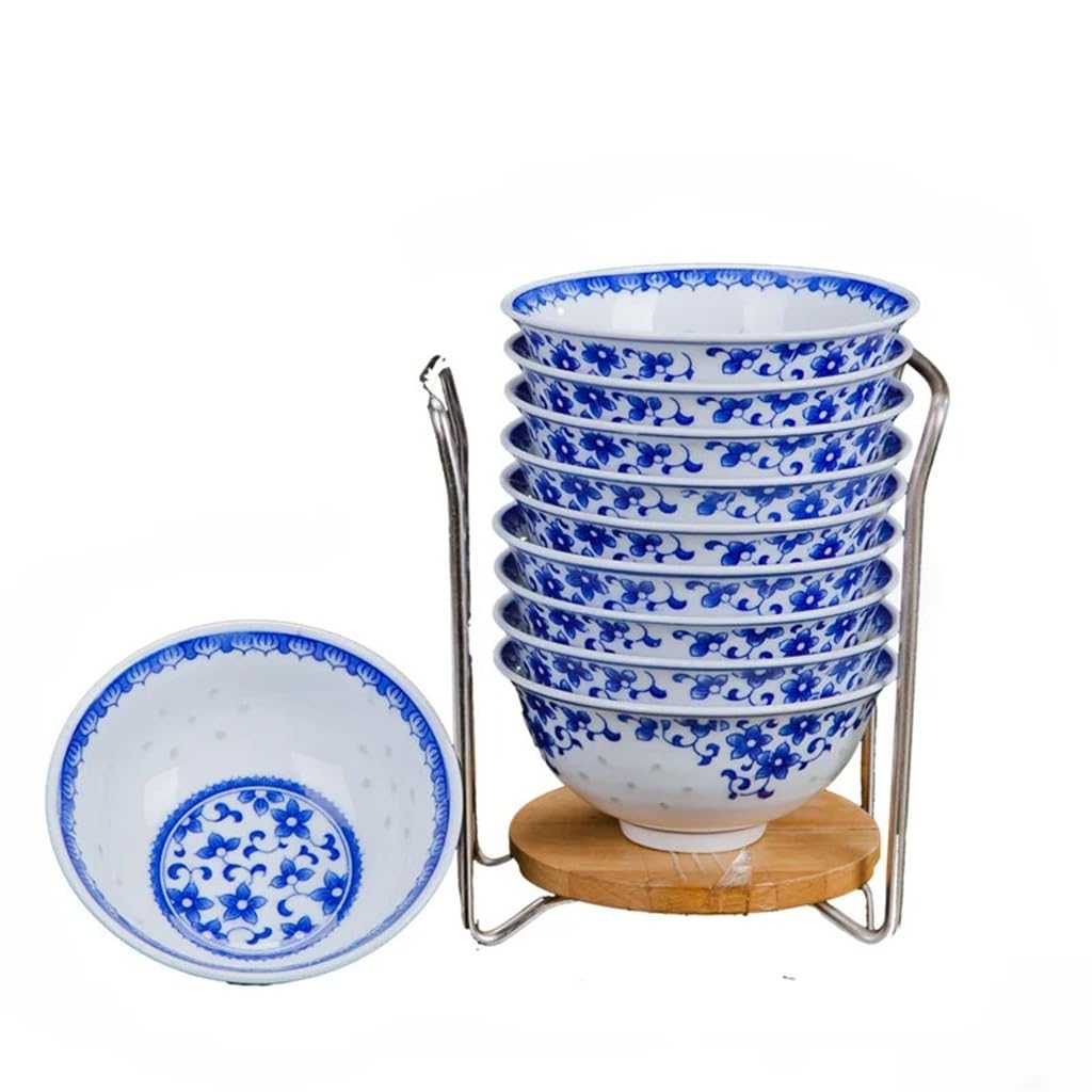 Bol à riz en porcelaine vaisselle asiatique bleu et blanc service de table 10 pièces émaillé