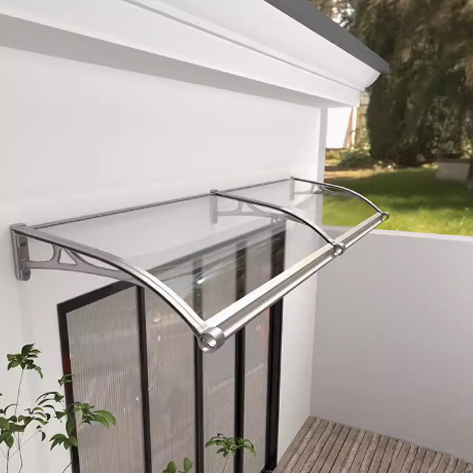 GJMSSMY Polycarbonate Door Canopy Transparent Rain Shelter Awning Curved Outdoor Patio Cover with Aluminium Bracket Mute Design Multiple (Gray 60x180cm/24 x71)