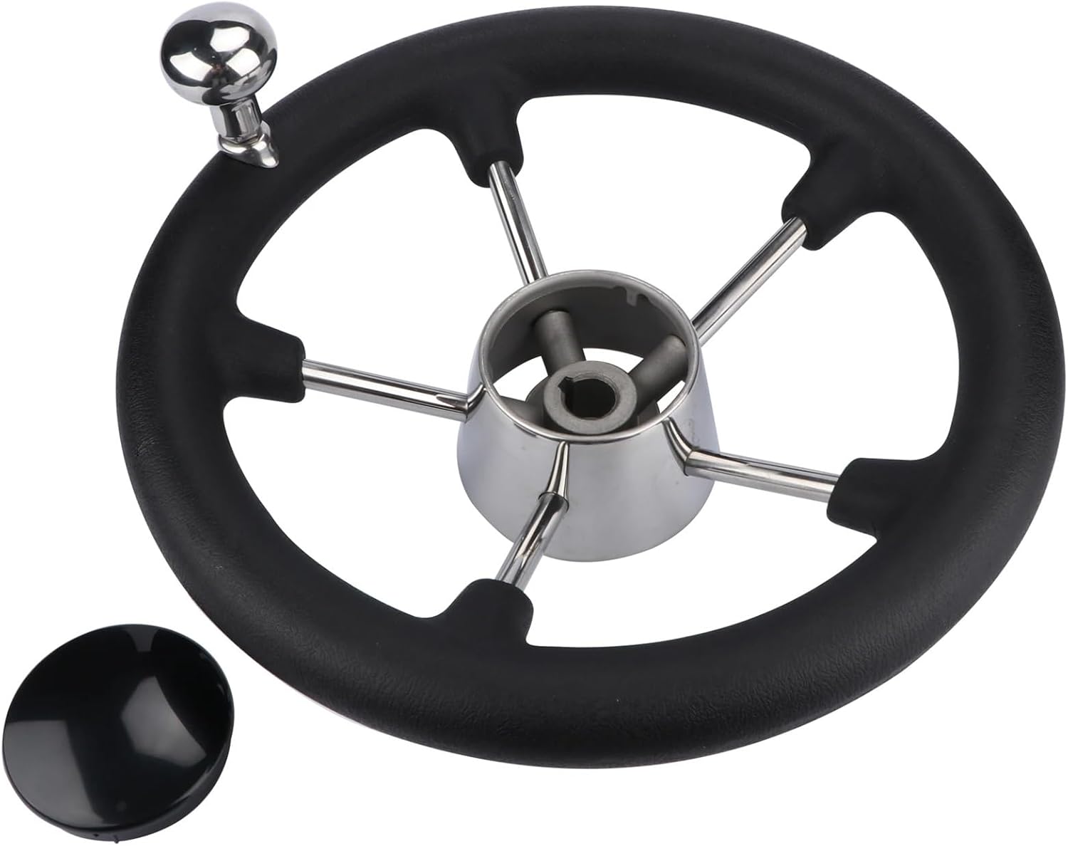 Boat Accessories Marine 11 Inch Stainless Steel 5 Spoke Destroyer Steering Wheel with Black Foam