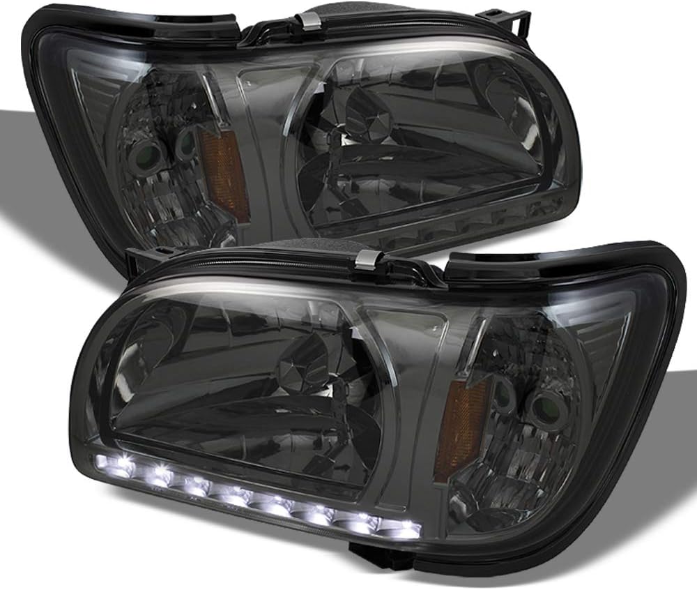 AKKON - Fits 2001 2002 2003 2004 Toyota Tacoma Pickup Truck 1 Piece Smoked Headlights [w/Black Trim] Corner Signal Lamps