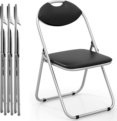 Miniatura 8 de GOFLAME Paquete de 2 sillas plegables, sillas de comedor plegables con cojín acolchado y respaldo, asiento comercial portátil para interiores y