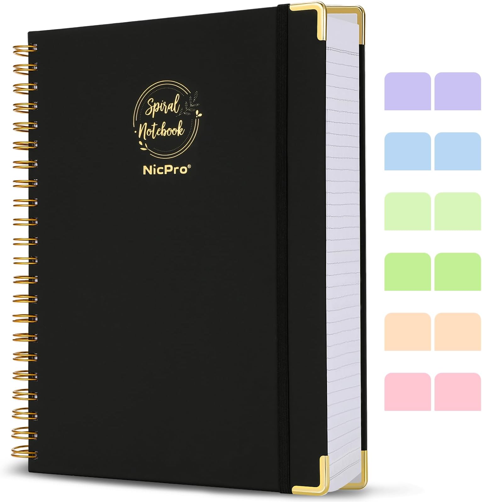 Nicpro Spiral Notebook 8.5'' x 11'', A4 Large Black Hardcover Notebook Journal for Women Men, 300 Page 100 GSM Paper, College Ruled Notebook for School Note Taking Work Business Journal Daily Writing