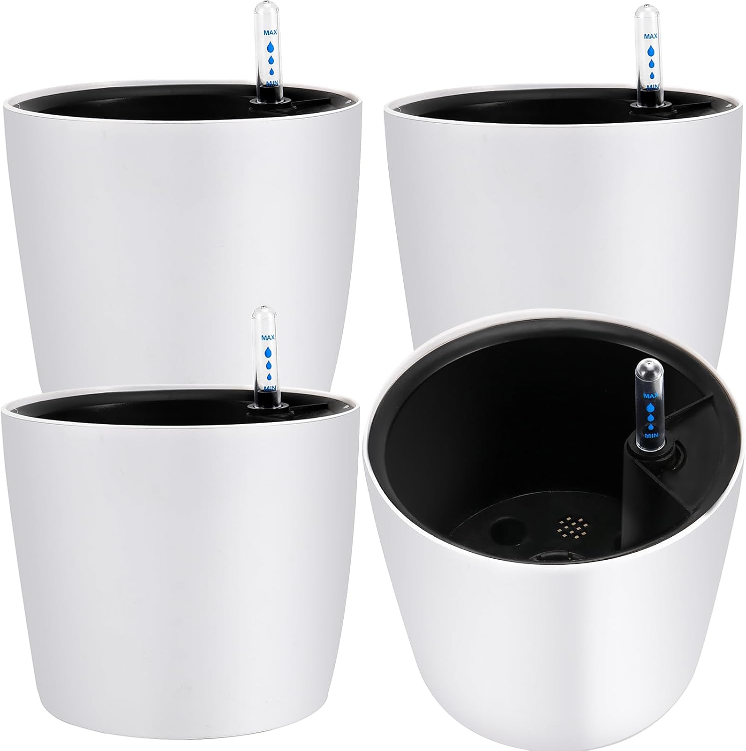 JOIKIT 4 Pack 7 Inches Self Watering Planter, White Plant Flower Pots with Water Level Indicator, Self Watering Pots for Indoor & Outdoor Succulents Plants Herb Garden