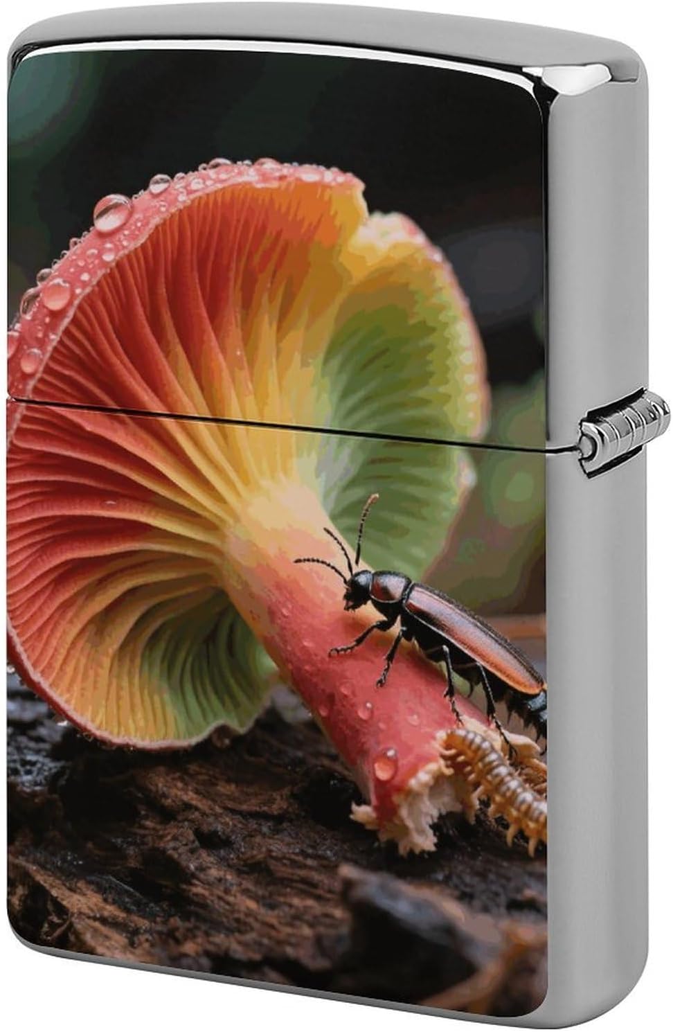 Colorful Turkey Tail Fungus Lighter Case Classic Pocket Lighter Cover Windproof Flip-Top Metal Lighters Sleeve Double-Sided Lighters Covers for Men Women