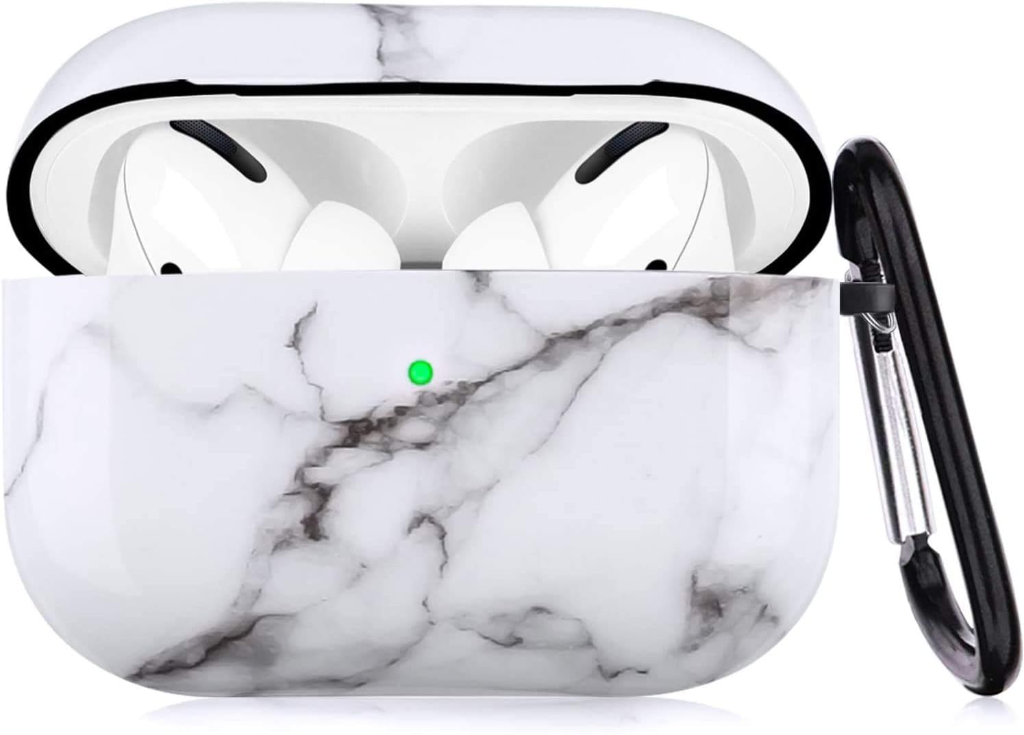 IceModo for Airpod Pro Case, Cute Floral Print Full-Body Shockproof Protective Case Compatible with New Apple Airpods Pro 2nd/1st Generation Case [Front LED Visible],White Marble