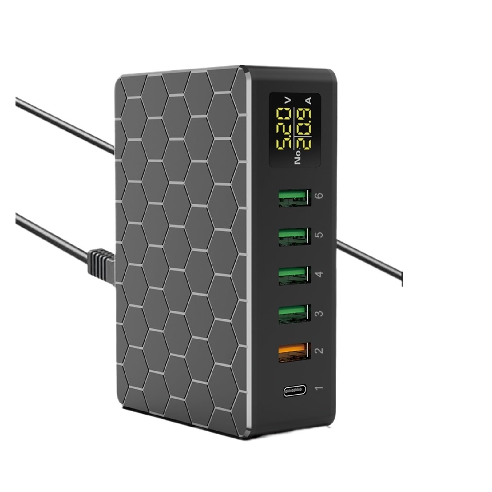 Cargador USB 65W 12A QC3.0 con Pantalla LCD, Cargador De Teléfono Móvil De Escritorio De 6 Puertos, Carga Rápida Inteligente For Teléfonos Inteligentes Cargador Rápido