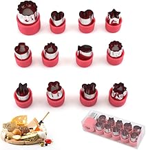 Vegetable Cutter Shapes Set,12 PCS Stainless Steel Cookie Cutters Fruit Cutters Small Cookie Stamp Mold Cookie Cutter Decorative Food,for Kids Baking (Red)
