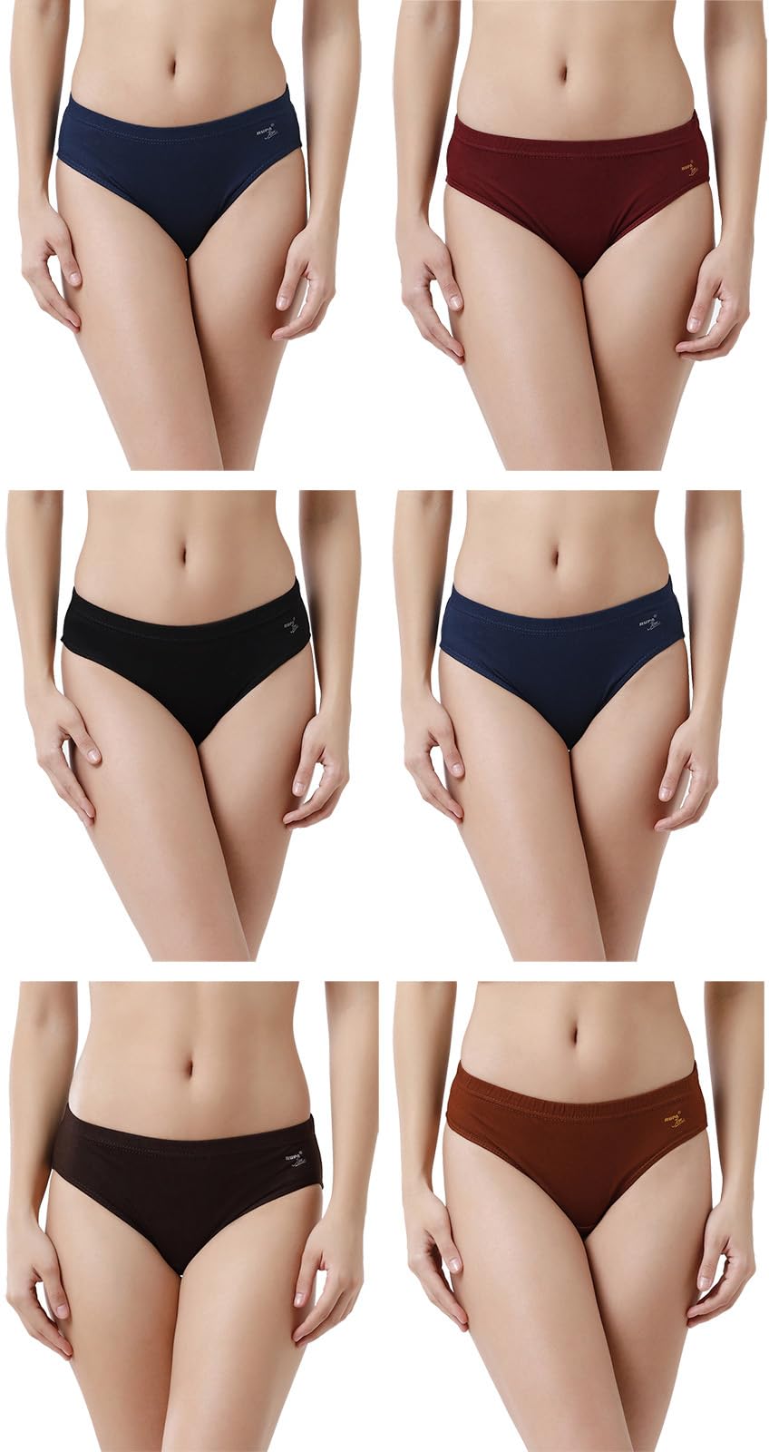 rupa Jon Women's Cotton Blend Modern Solid Hipster Panties (Pack of 6) (Jon-Aishwarya-plain-6-90_Assorted-picture-49