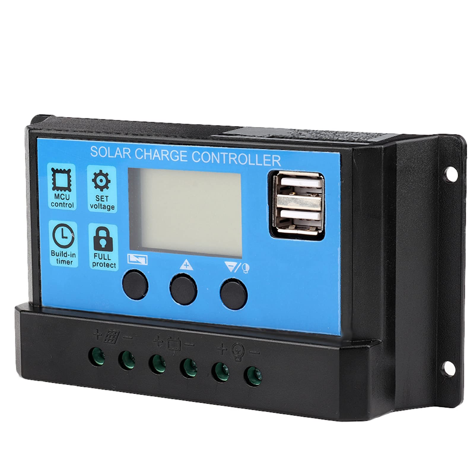 Kontroler ładowania słonecznego, 60A/50A/40A/30A/20A/10A 12V 24V Automatyczny regulator ładowania słonecznego Kontroler PWM Podwójny port USB PWM Ładowarka słoneczna PWM Wyświetlacz LCD (40A)