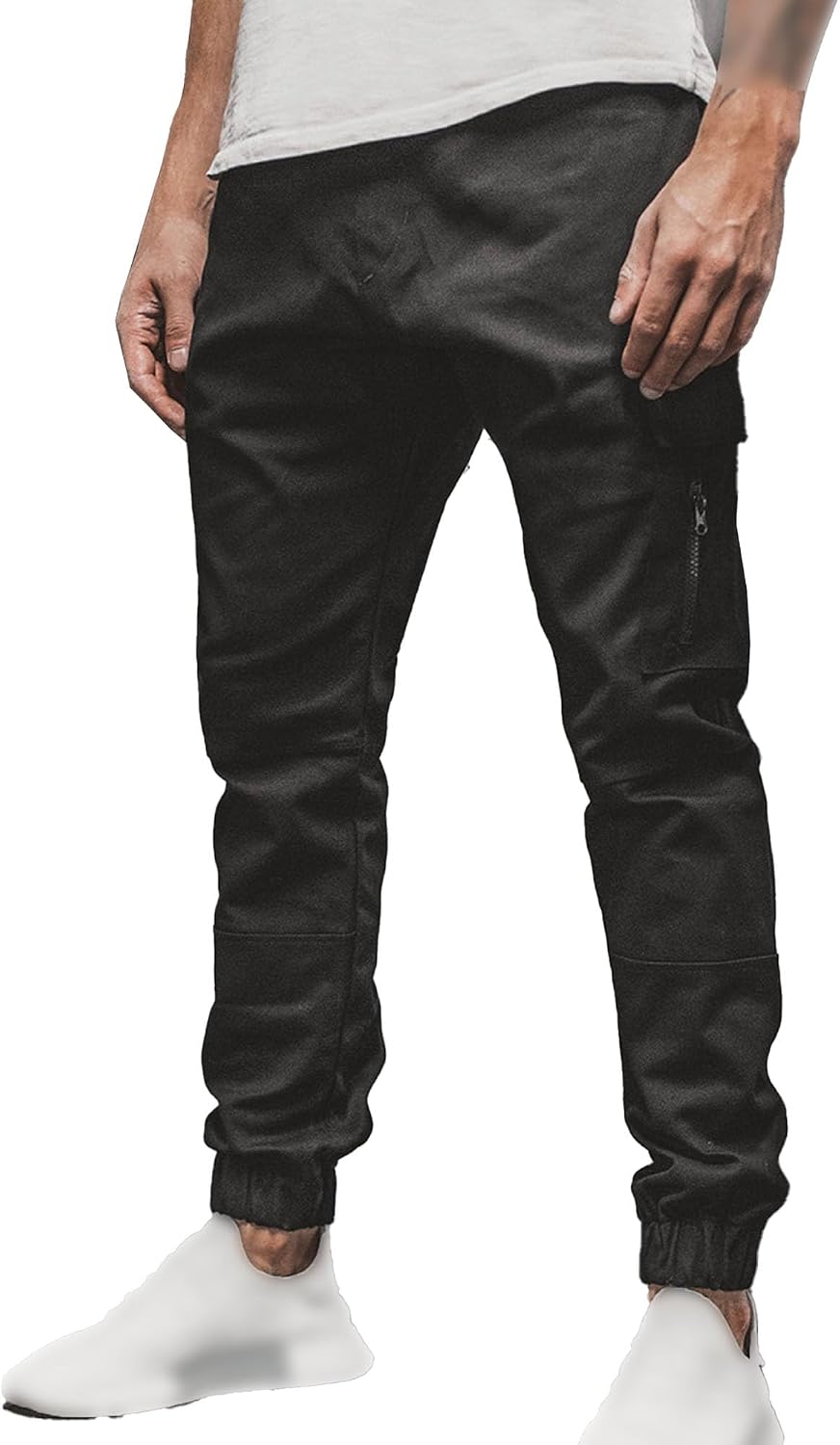 JEsilunmaMY Men's Side Pockets Slim Joggers Pants Solid Color Casual Cargo Pants Hiking Outdoor Cotton Track Trousers