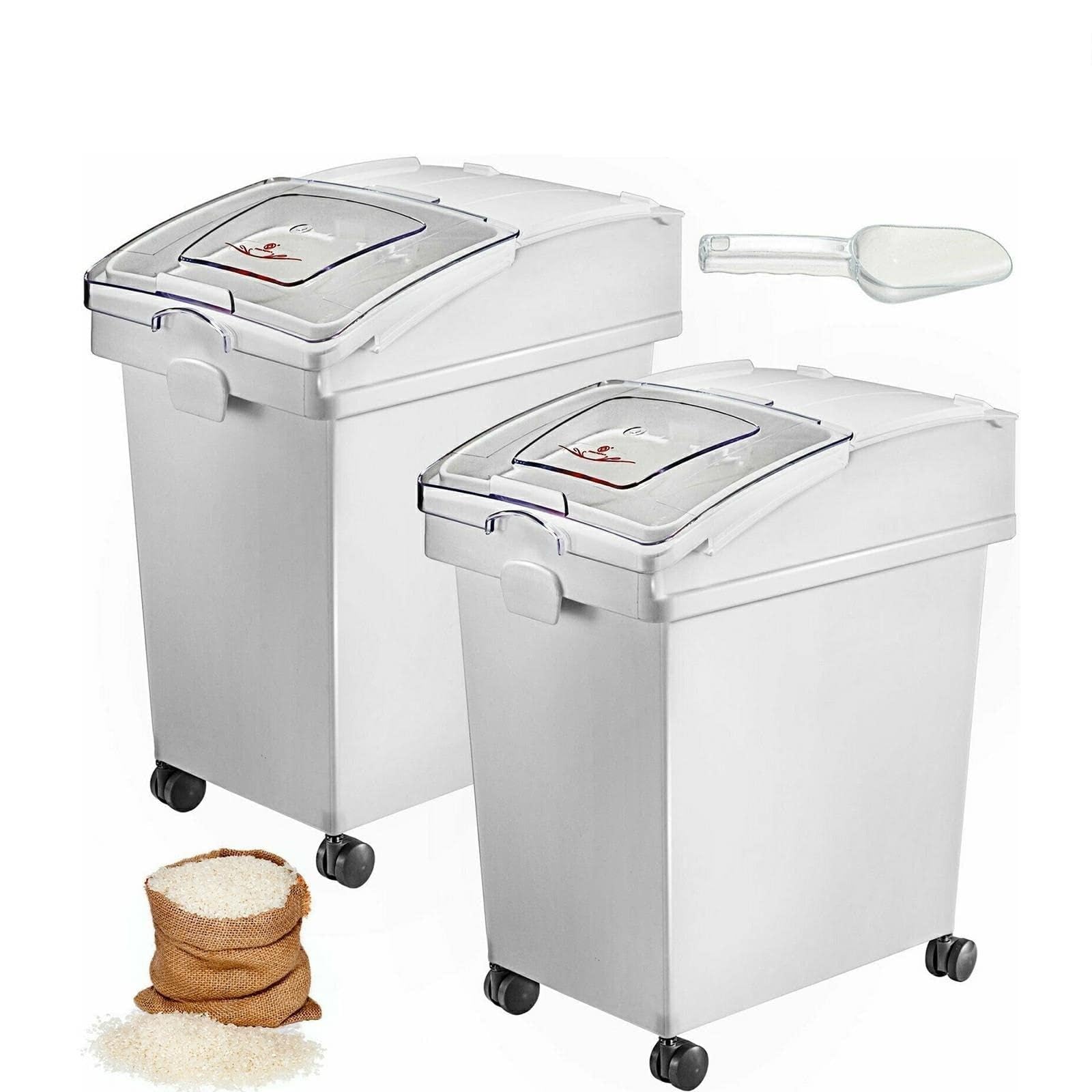 CVFRDD 6.6Gal-21Gal Kitchen Container Ingredient Storage Bin W/Wheel & Scoop for Commercial Home Storing Rice Flour Corn Soybean(2 x 6.6 Gal)