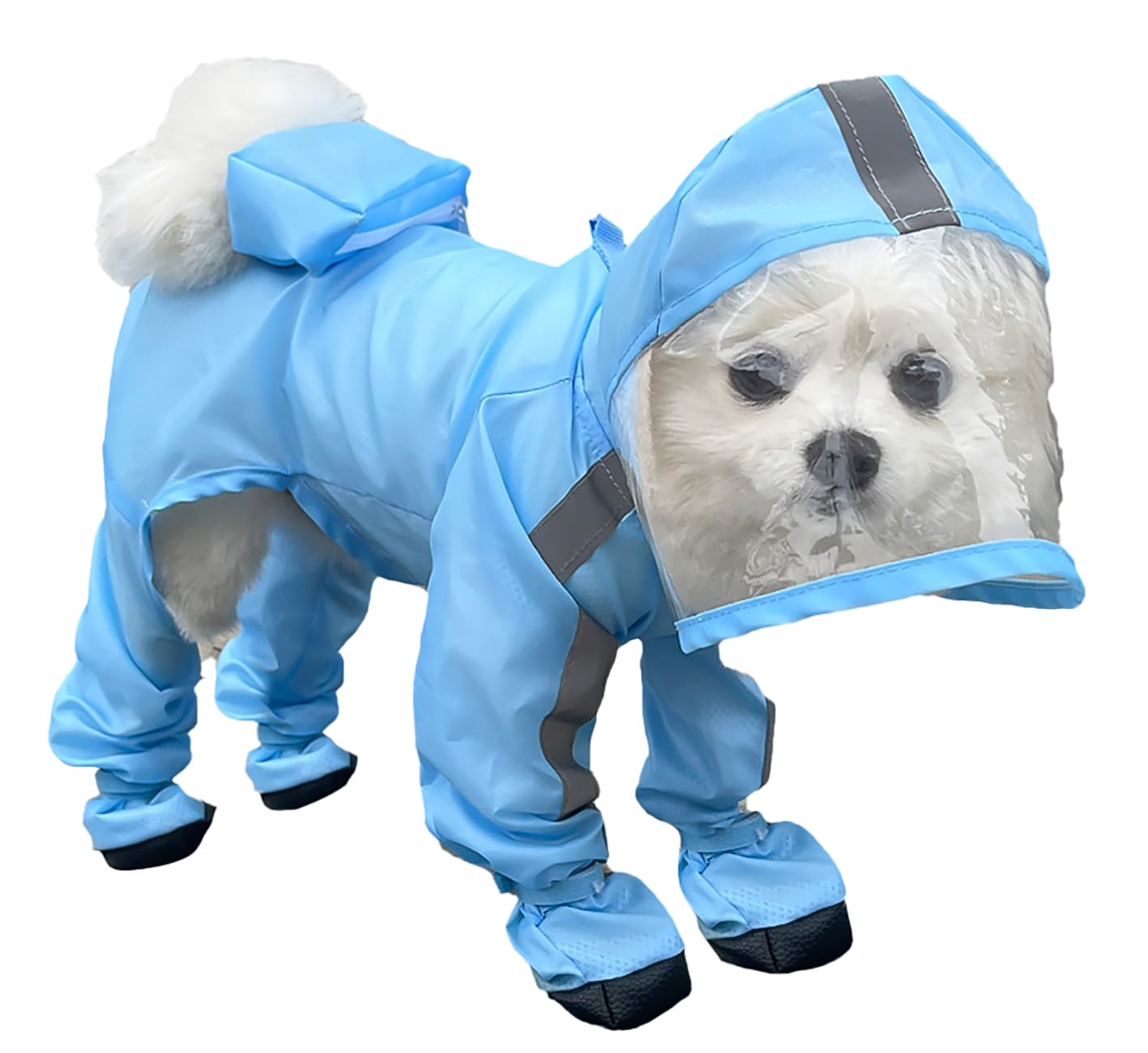 IOICYBF Dog Raincoat with Hood, Waterproof Full-Coverage Reflective Rain Jacket Quick-Drying Rain Poncho and Shoes for Small Medium Large Dogs,Blue,M