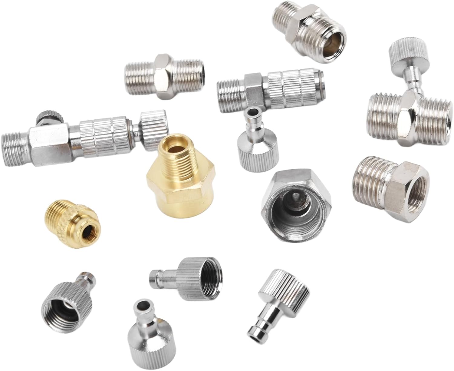 15 Pieces Airbrush Adapter Set, Professional Stainless Steel Airbrush Quick Release Disconnect Fitting Connector Set, Easy to Install, Airbrush Adapter Kit for Air Compressor, Airbrush Hose