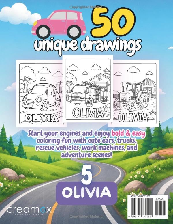 Olivia personalized book: Olivia personalized gifts; A Personalized Coloring Adventure for Kids Featuring Cars, Trucks, and Exciting Vehicles (Olivia book series Olivia personalized gifts) image 3