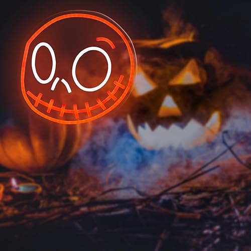 Miniatura 5 de Letrero de luz de neón de esqueleto de Halloween Jack Skellington LED neón para fiesta del día de todos los Santos, decoración de pared, luz de