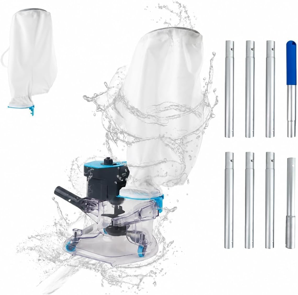 Cordless Pool Leaf Vacuum Cleaner with Sectional Pole, 24 GPM