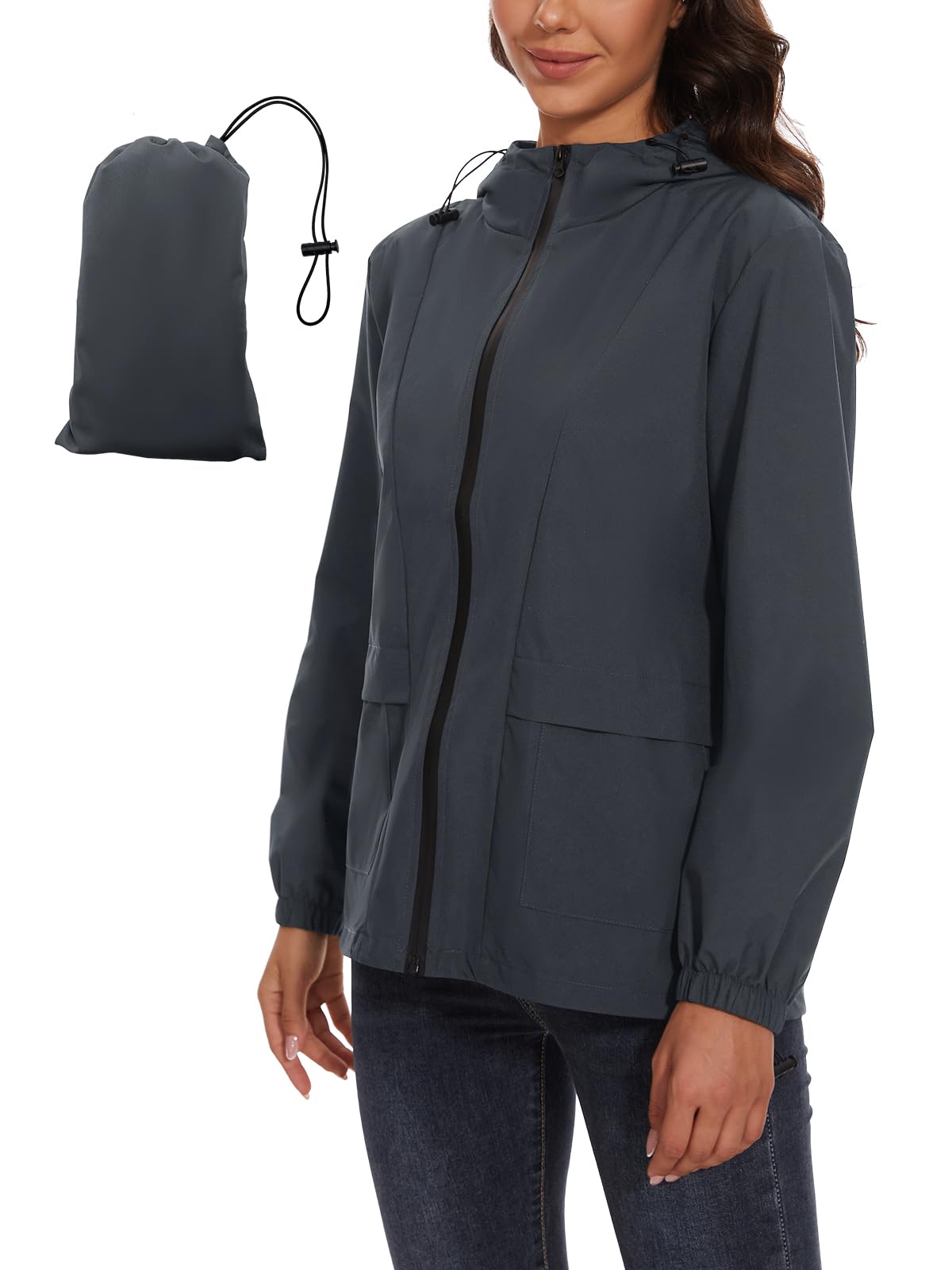 Chaqueta impermeable plegable para mujer con capucha reflectante chaqueta de ciclismo para la noche ligera impermeable chaqueta cortavientos