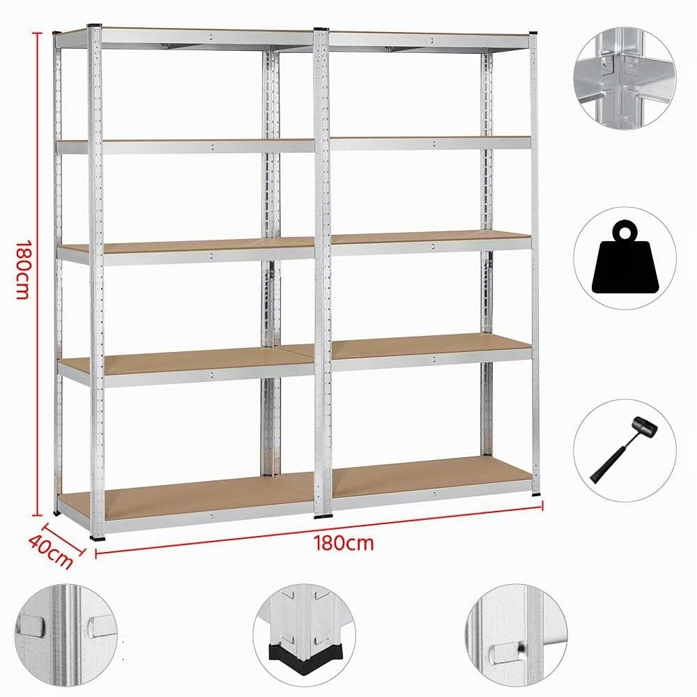 Yaheetech 2X Lagerregal 180 x 90 x 40 cm Schwerlastregal Steckregal 875kg Metallregal 5 MDF-Platten Kellerregal Werkstattregal