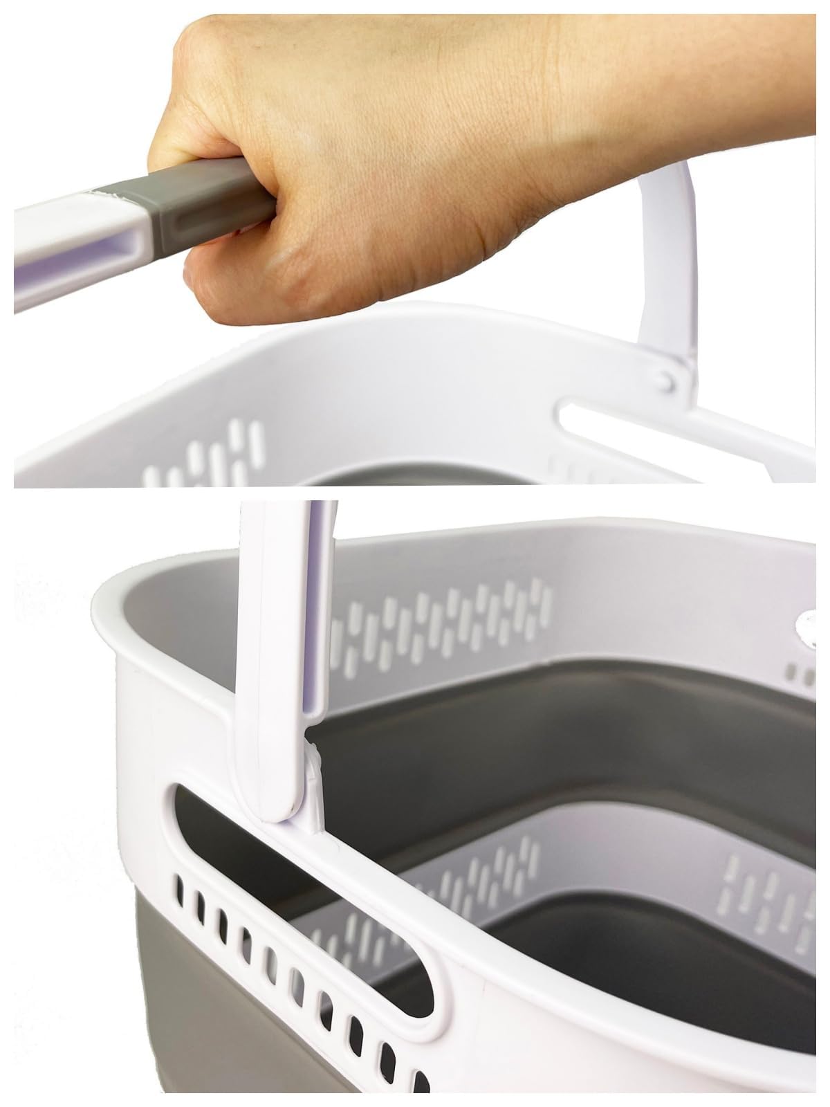 SAMMART 38L Faltbarer Wäschekorb - Faltbarer Pop-Up-Aufbewahrungsbehälter/Organizer - Tragbarer platzsparender Wäschekorb, Maße 44,6x33,8x40cm/9,6cm aufgeklappt/gefaltet (2, White/Grey)
