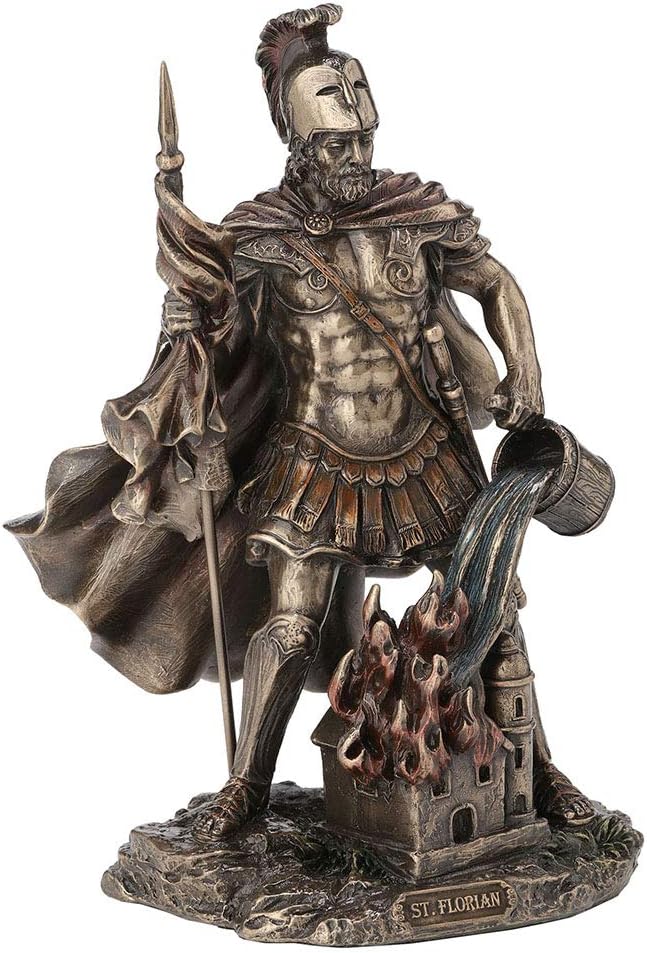 Veronese Design 9 Inch Saint Florian Patron Saint of Firefighters Antique Bronze Finish Christian Holy Roman Greek Statue