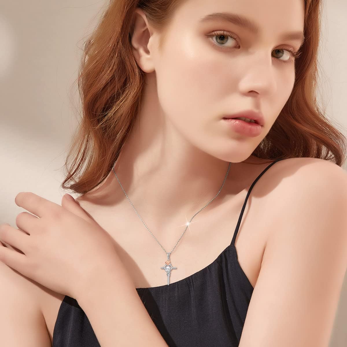 S925 Sterling Silver Infinity Cross Necklace for Women Dainty Single Pearl Pendant Jewelry Rose Flower Crosses Necklaces Birthday Graduation Christmas Valentines Gifts for Mom Wife Girlfriend - Image 3