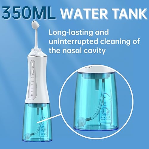 Miniatura 4 de Sistema de riego nasal para enjuague nasal, olla Neti inalámbrica recargable de 11.8 fl oz con 5 modos y 3 puntas, kit de enjuague sinusal