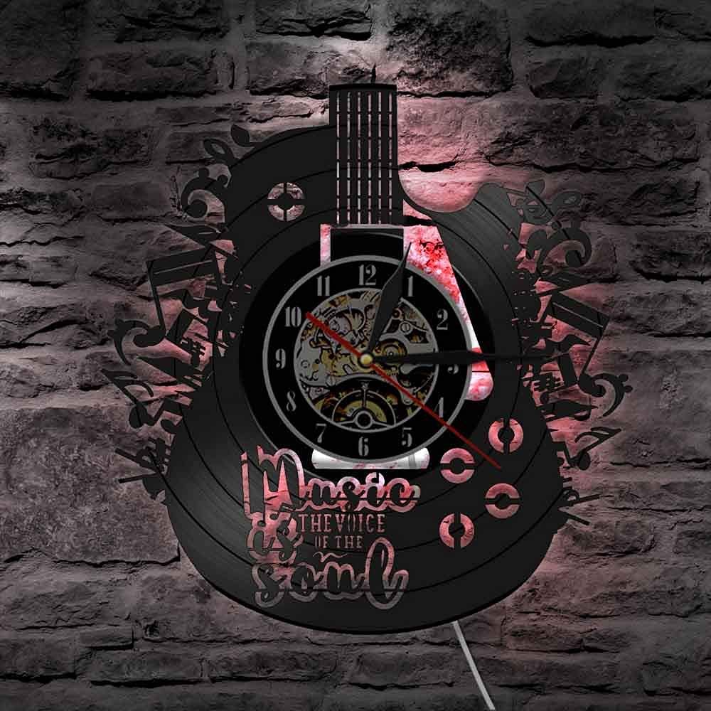 Orologio da Parete in Vinile con LED, Musica Rock, Chitarra Rock Band Musica Arte silenziosa, Decorazioni per la casa, miglior Regalo per Lui e per lei - Uomo, Donna, Fidanzato e Fidanzata