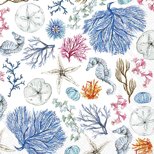 IHR Ideal Home Range Cocktail Napkins Rosanne Beck Disposable 3-Ply Paper Party Napkin Pack 5 x 5 Blue Coastal 20-Count
