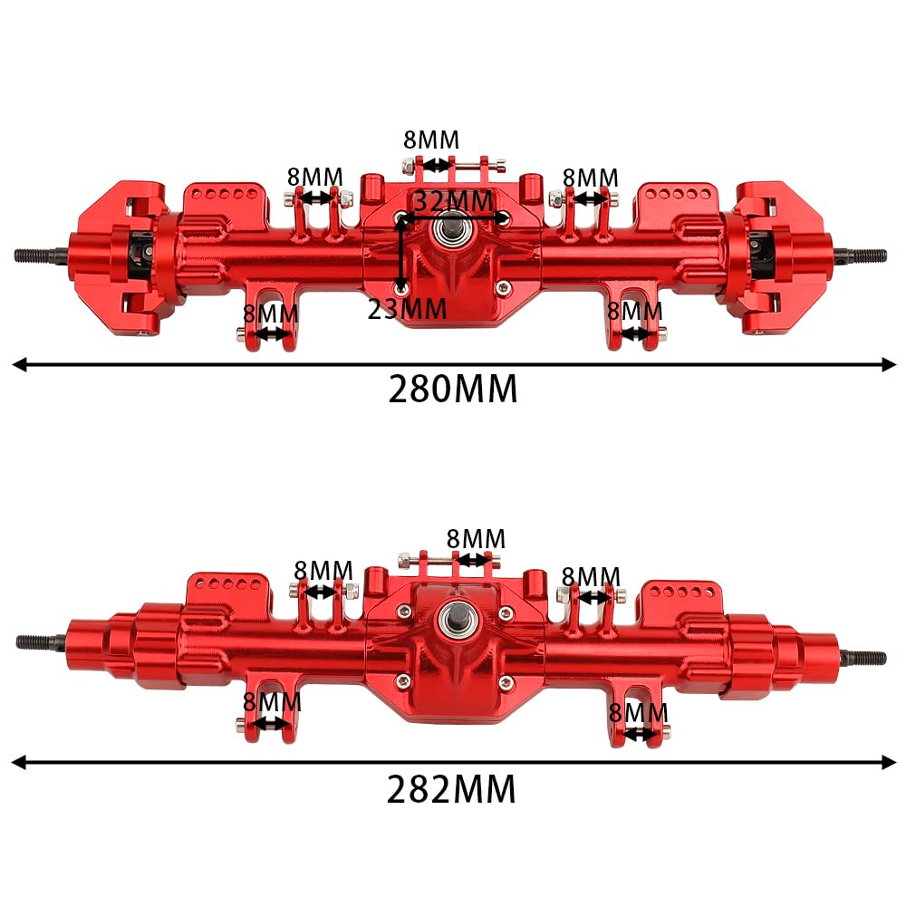 RZXYLRC Front Rear Axles with Steel Gears for RC 1/8 Losi LMT Monster Truck DIY Remote Control Toys Car 1:8 Upgrade Parts (red)