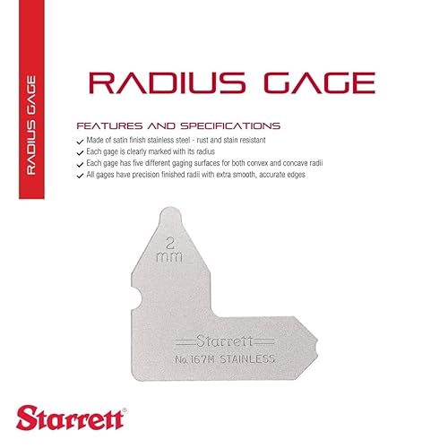 Miniatura 19 de Starrett Medidor de radio individual para radios convexos y cóncavos, ideal para carpinteros y construcciones, acero inoxidable, calibre de radio
