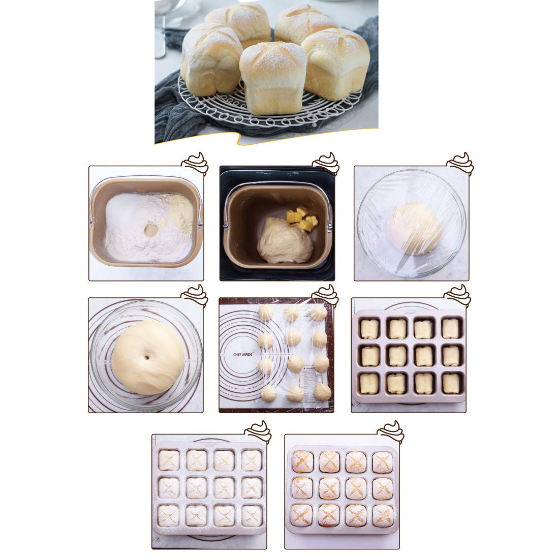 CAN_Deal Mini moldes para Pan (12 moldes, Dimensiones totales: 32.5 x 25.6 x 4.1 cm, dimensión de Cada Molde: 6.2 x 6.2cm)