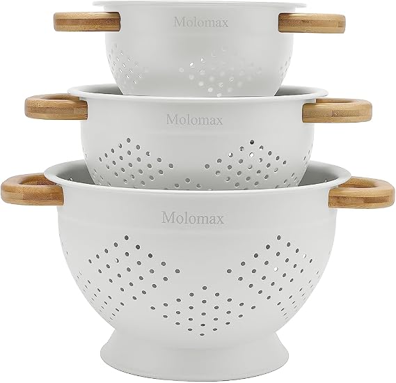 Metal Colander with Wood Handles - Set of 3