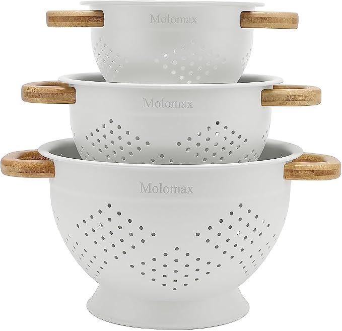 Metal Colander with Wood Handles - Set of 3