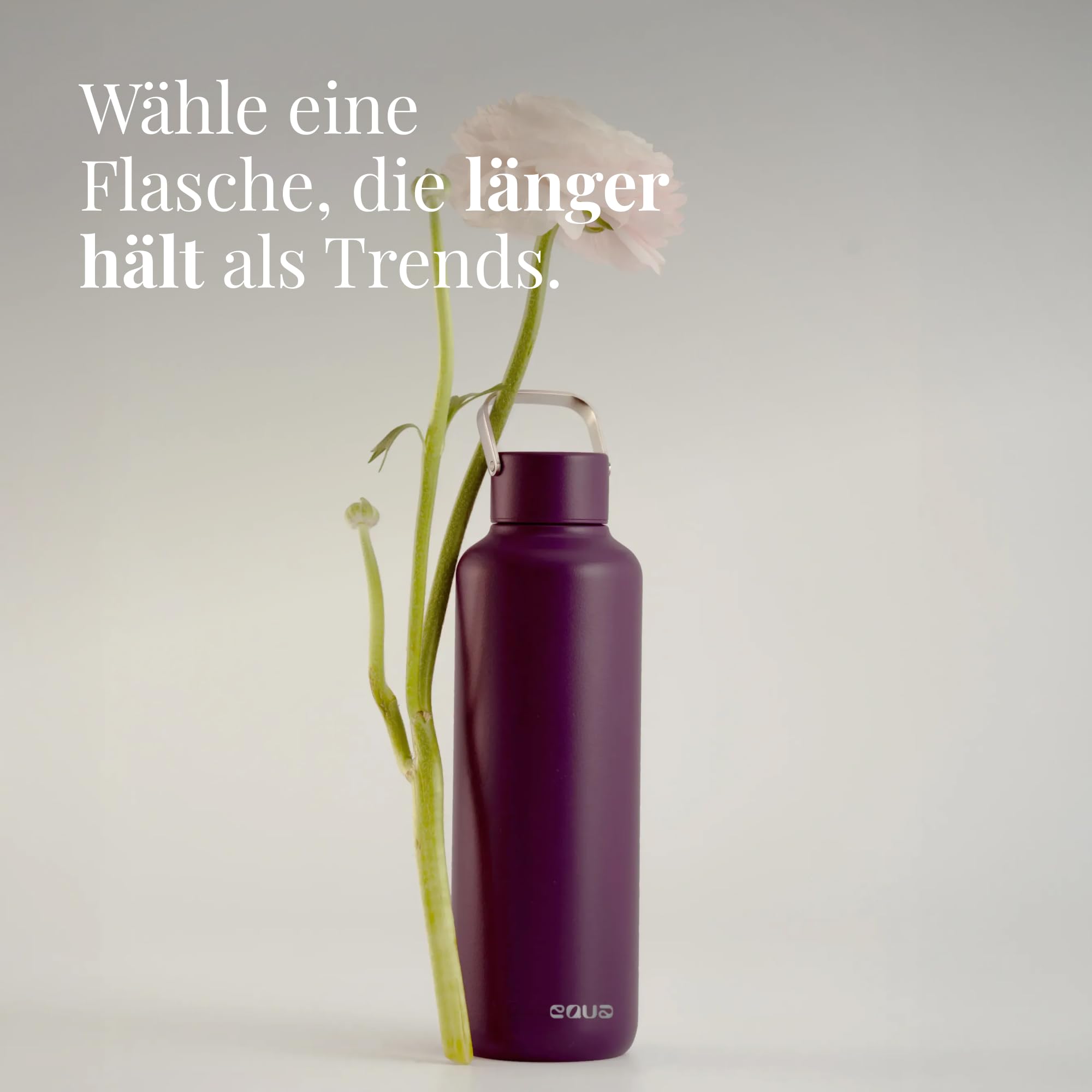 EQUA Timeless Isolierte Trinkflasche, doppelwandig, Edelstahl, 24 Stunden kalt oder bis zu 12 Stunden heiß, BPA-frei, auslaufsicher, haltbar, multifunktional (Steel, 1000ml)