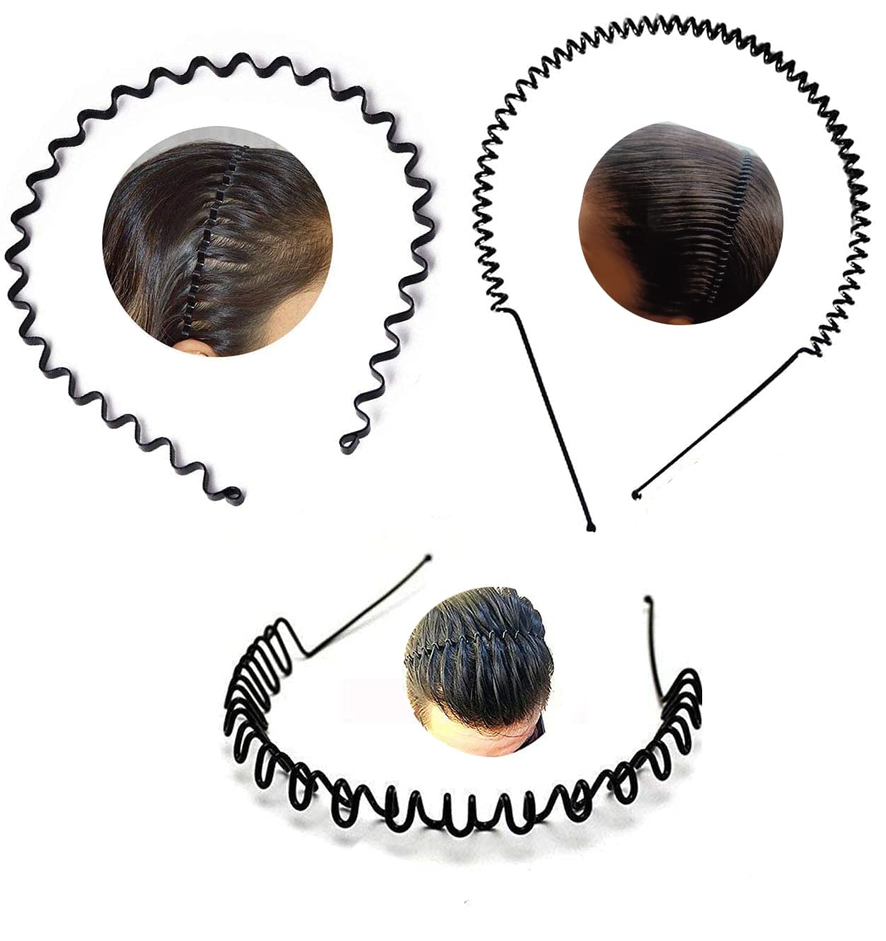 AMBEVILLA Black Flexible Metal Wavy Spring and Chain Hair Band Hair Hoop Hairband Daily Use for Unisex Men Women Pack of 3 Pcs (B09Z6YZ69J) Amazon Price History, Amazon Price Tracker