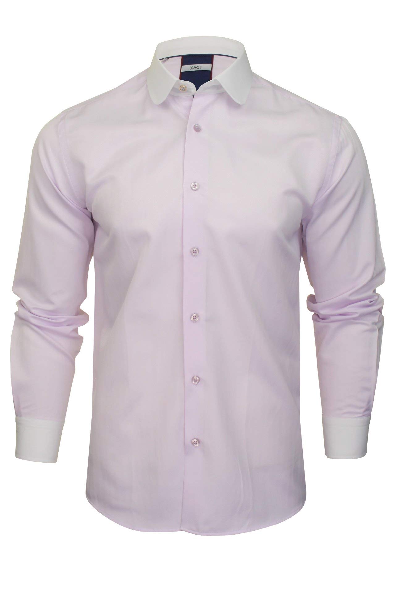 Xact Men's Herringbone Lilac Club/Penny Collar Shirt - White Contrast Collar & Cuffs (Herringbone Lilac) Xxxl