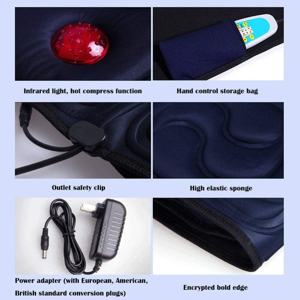 KOHARA Estera de Masaje con 10 Motores vibratorios y 5 Almohadillas térmicas terapéuticas, cojín masajeador de Cuerpo Completo para aliviar el Dolor de Espalda, Cadera, Lumbar, piernas, Azul Oscuro
